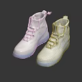White High Top Shoes With Blue Sole And Sleek Design On Reflective Surface