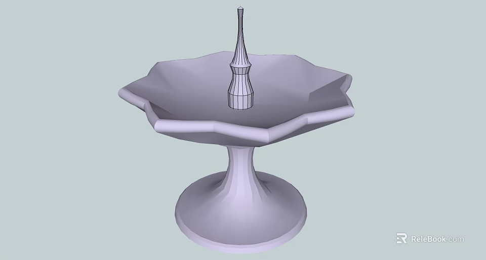3D Model of Decorative Fountain with Petal Shaped Rim and Elegant Top Ornament 3d model 