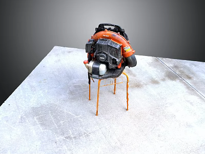 Professional Backpack Leaf Blower Orange And Black With Metal Stand On Concrete Floor 3d model