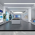 Modern Open Office Showroom With Large Screens Green Plants And Display Counters