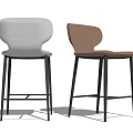 Modern Style Bar Stools With White and Beige Seats Black Metal Legs and Curved Backrests