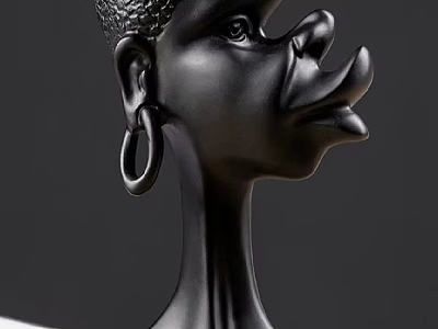 Black Artistic Head Sculpture With Curly Hair And Hoop Earring Design 3d model