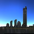 Modern Waterfront Office Building With Tall High Rise Design And Blue Sky Scenic Surroundings
