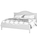 White Double Bed with Curved Headboard and Patterned Bedspread Pillows 3d model