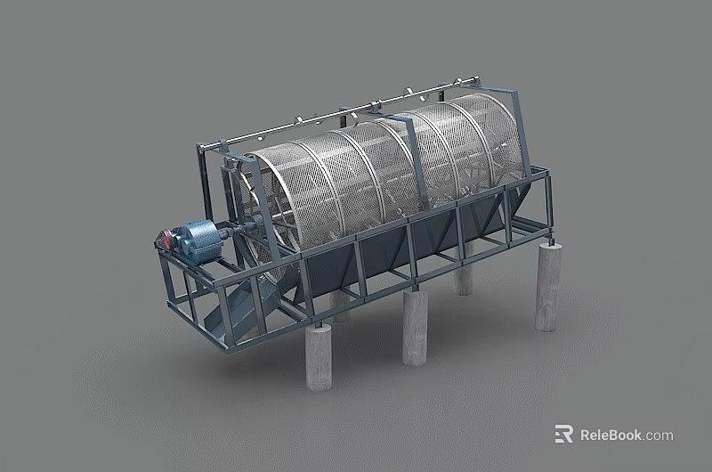 Industrial Rotary Drum Screening Equipment with Metal Frame and Motor Drive 3d model 
