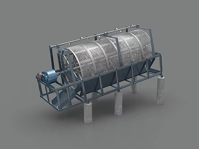 Industrial Rotary Drum Screening Equipment with Metal Frame and Motor Drive 3d model