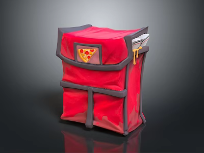 Stylish Red Daily Necessities Bag With Pizza Pattern For Lunch Storage 3d model