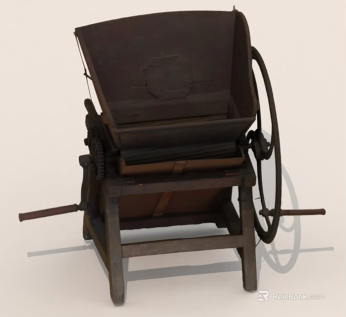 Vintage Wooden Manual Printing Press With Hand Crank And Metal Components 3d model 