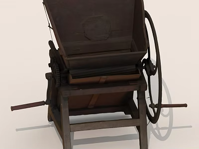 Vintage Wooden Manual Printing Press With Hand Crank And Metal Components 3d model