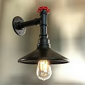 Industrial Vintage Black Wall Lamp With Metal Arm Conical Shade And Clear Bulb