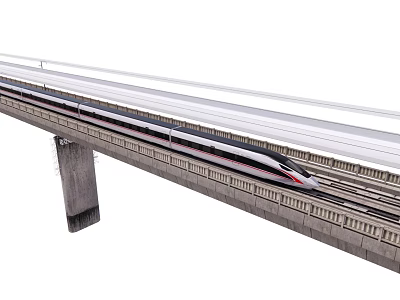 Modern High Speed Train Station Exterior With Elevated Bridge And Rail Tracks 3d model