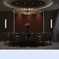 Modern KTV Room Interior With Sofa Coffee Table Chandelier And Blue Lighting