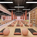 Spacious Fitness Studio With Yoga Mats Fitness Balls Mirrors And Wooden Lockers