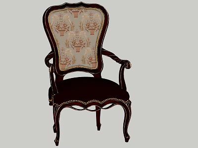 Elegant Classic Accent Chair With Dark Wooden Frame Patterned Fabric And Carved Legs 3d model