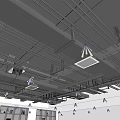 Industrial Ceiling Structure With Exposed Metal Beams Pipes And Ventilation Grilles