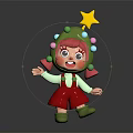 Cartoon Character With Christmas Tree Head Colorful Ornaments Yellow Star Red Overalls And Green Shoes
