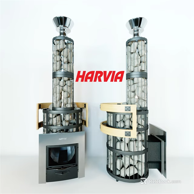 HARVIA Modern Tower Fireplace With Metal Frame And Stone Fill Design 3d model 