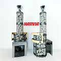 HARVIA Modern Tower Fireplace With Metal Frame And Stone Fill Design