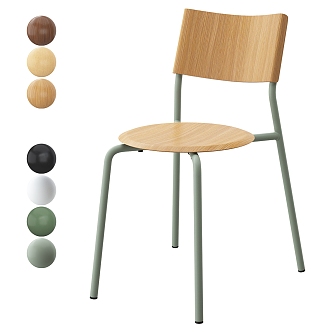 Metal Solid Wood Dining Chair 3d model