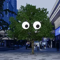 Urban Art Installation Featuring Tree With Big Eyes In Modern City Square