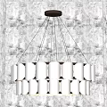 Modern Chandelier With White Cylindrical Shades And Metal Suspension Wires