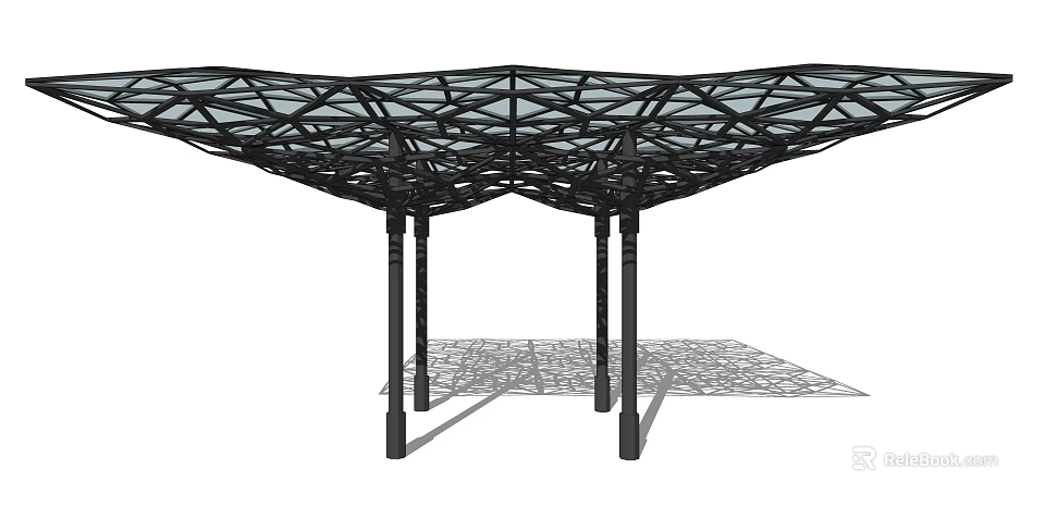 Modern Pergola Design With Geometric Glass Roof And Black Support Columns 3d model 