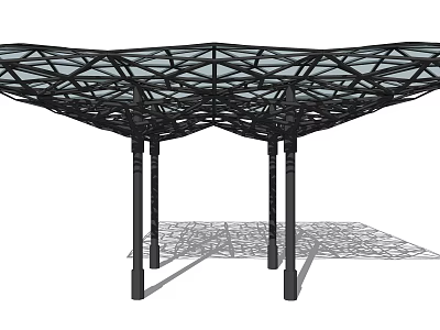 Modern Pergola Design With Geometric Glass Roof And Black Support Columns 3d model