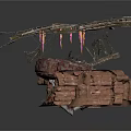 Industrial Installation With Rock Base And Intricate Metallic Mechanical Structures