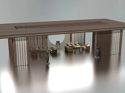 Modern Landscape Pavilion with Wooden Structure Open Design and Seating Area 3d model