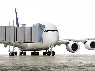 Passenger Airplane Parked at Airport Connected to Jet Bridge on Tarmac 3d model