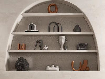 Modern Decorative Ornament Combination On Arched Shelf With Sculptures Vases And Geometric Pieces 3d model