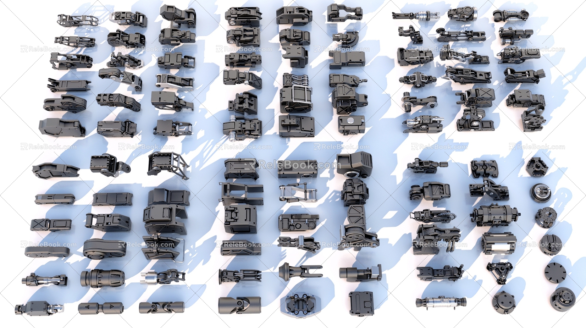 Hard surface mechanical parts combination of mechanical parts 3d model