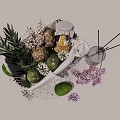 Decorative Ornament Set With Green Herbs Purple Flowers Green Fruits And Aromatherapy Diffuser