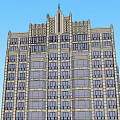 Modern Tall Building Exterior Design With Glass Windows And Decorative Top Structure