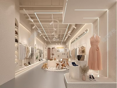 Stylish Modern Fashion Clothing Store Interior With Mannequin Display Dresses Shoes And Accessories 3d model