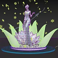 Photo Spot Featuring Elegant White Statue On Lotus Base With Snowflake Decorations And Green Lights