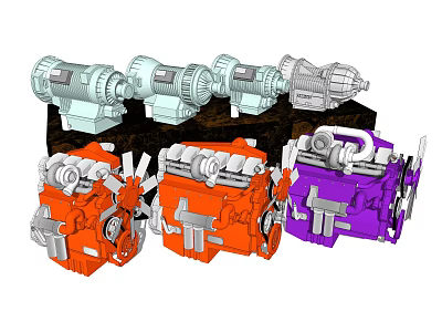 Various Engine Models in Multiple Colors Featuring Gear and Piston Components 3d model