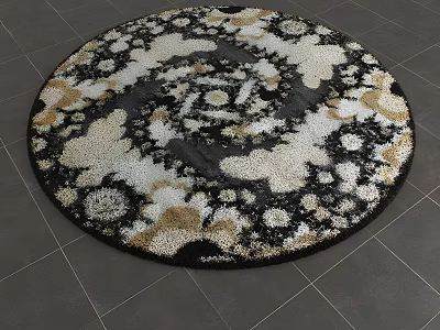 Round Black White Gold Intricate Pattern Design Indoor Living Room Decor Rug 3d model