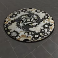 Round Black White Gold Intricate Pattern Design Indoor Living Room Decor Rug