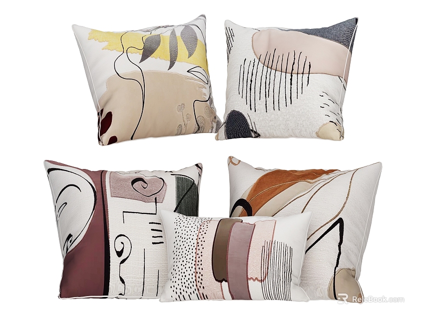 Abstract Pattern Decorative Pillows with Modern Artistic Designs and Soft Textures for Home Sofa Decor 3d model 