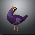 Purple Bird with Orange Beak and Large Eyes in Low Poly Style on Dark Background