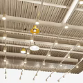 Modern Wooden Slat Ceiling Design With Recessed And Pendant Lighting Fixtures