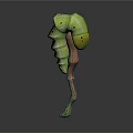 Fantasy Character And Mythical Creature With Green Spiral Body Yellow Accents Wooden Leg Eye Dots