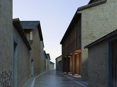 Historic Commercial Street With Traditional Architecture Stone Paved Path And Shop Fronts 3d model