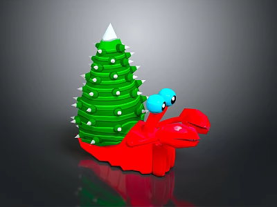 Red Crab With Green Christmas Tree Structure On Back Blue Eyes And White Spiked Top 3d model