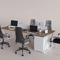 Modern Open Office Desk Setup With Ergonomic Chairs Computers And Drawer Cabinet 3d model