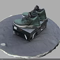 Green High Top Sports Shoes Resting On Black Box With Round Mat