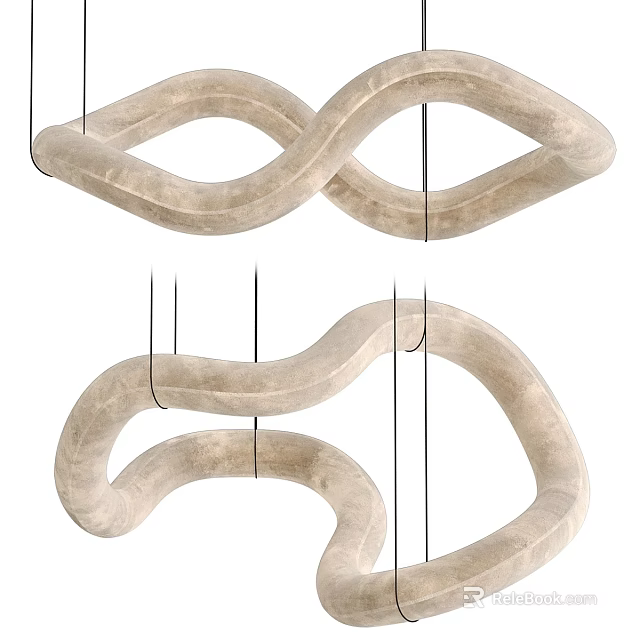 Elegant Modern Curved Beige Fabric Chandelier For Interior Decor Lighting Design 3d model 