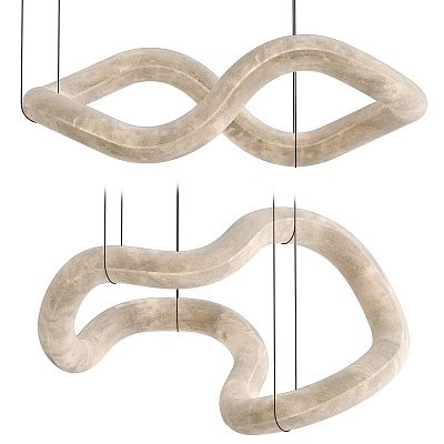 Elegant Modern Curved Beige Fabric Chandelier For Interior Decor Lighting Design 3d model