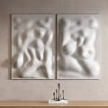 White Irregular Textured Two Panel Wall Decor Mounted On Beige Wall 3d model